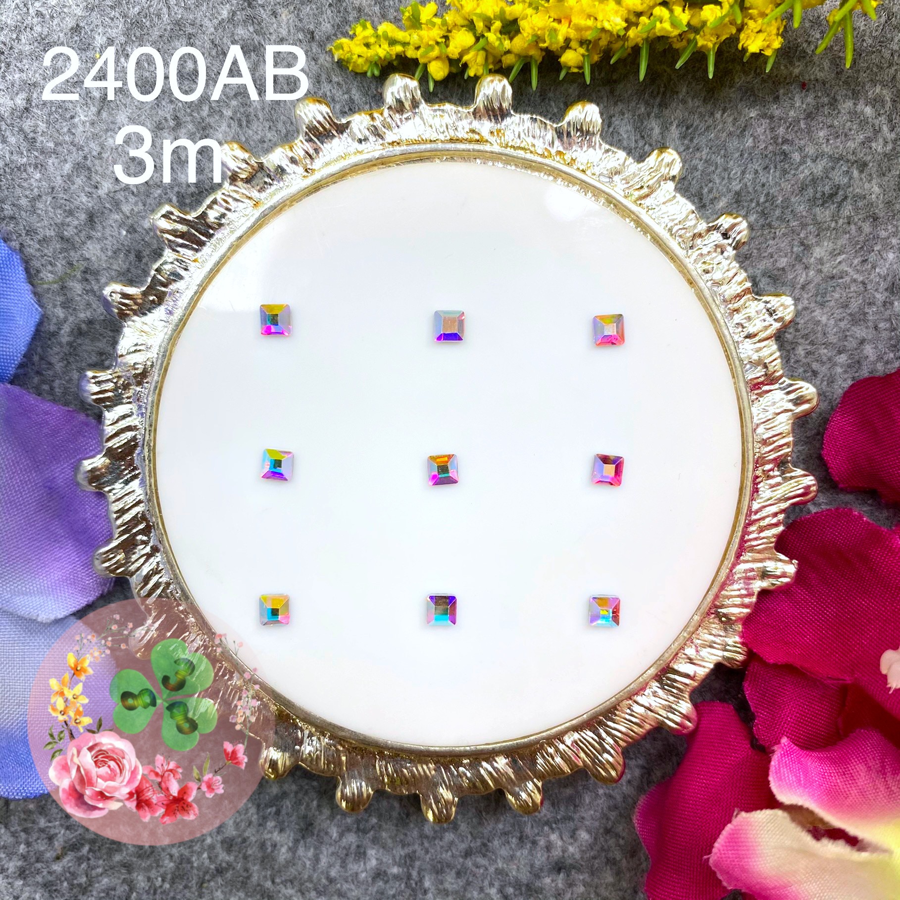 Màu YHB 2400 - 3mm. Đá khối chân bằng chuẩn siêu bắt sáng, đính dán móng.