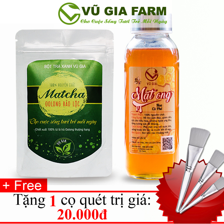 Combo Matcha Oolong Sấy Lạnh (50g/túi) + Mật Ong Hoa Cà Phê 420g - Nguyên Chất Vũ Gia + Tặng Cọ Quét Mặt Nạ - Bộ sản phẩm đắp mặt dưỡng da cao cấp - Đã được kiểm nghiệm y tế