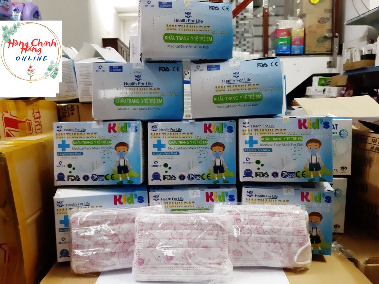 [HCM]Hộp Khẩu Trang Y Tế Trẻ Em - CAO CẤP- MÃI THÀNH ĐẠT-Kháng Khuẩn 999%(1 hộp/50 cái)- HÌNH MÈO KITTE