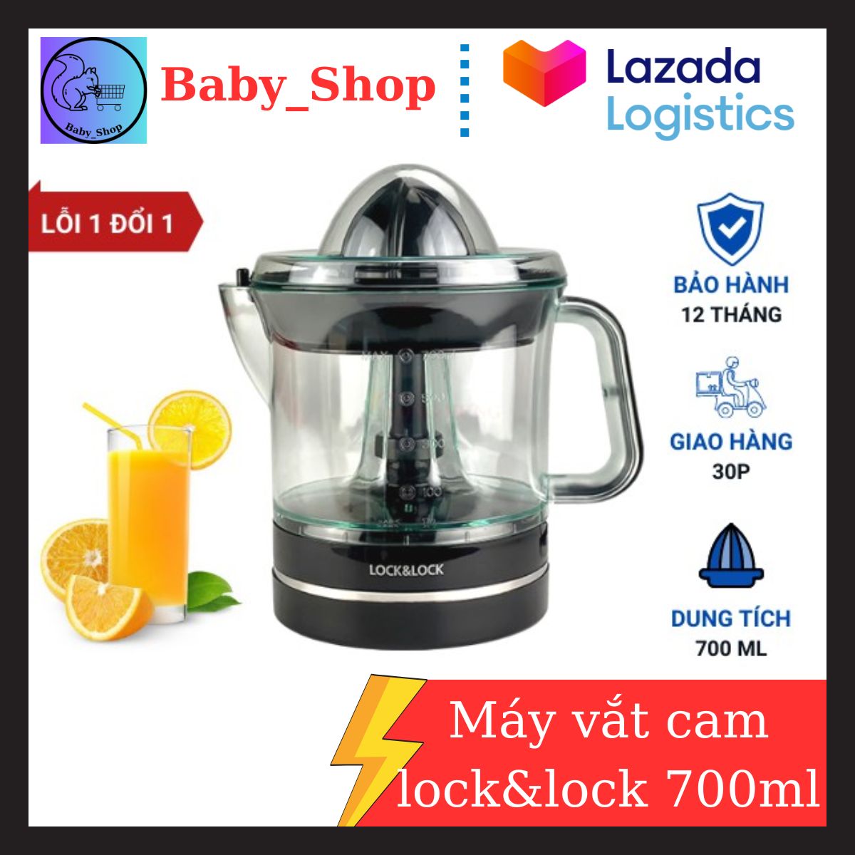 Máy ép cam, máy vắt cam lock&lock, hàng chính hãng locknlock ejj236blk 0,7l - bảo hành 12 tháng