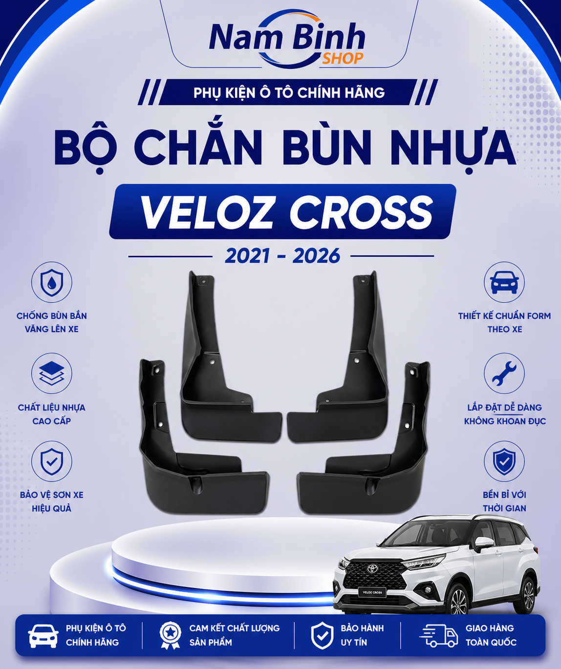 Toyota Veloz Cross 2021-2026 Plastic Mud Flaps Set | Anti-Splash Wheel Mudguards, Standard Form to Match Vehicle Giá 200,000 Đồng*Miễn phí vận chuyển