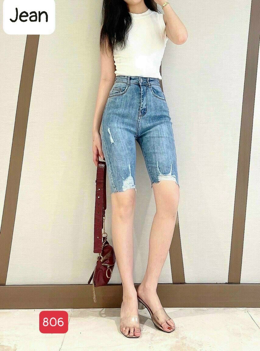 [HCM]Quần short jean nữ rách nhẹ màu xanh- Quần jean nữ lửng ngang đầu gối- Quần jean nữ ngố thời trang BINSTORE94 btmq806