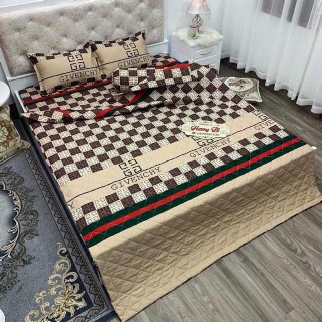 Bộ Chăn Ga Vỏ Gối 5 Món GVC Kem ( 1 Chăn + 1 Drap + 2 Vỏ Gối Nằm + 1 Vỏ Gối Ôm ), Thời Trang - Poly 5 món Phong Cách Hàn Quốc - phu kien giuong ngu