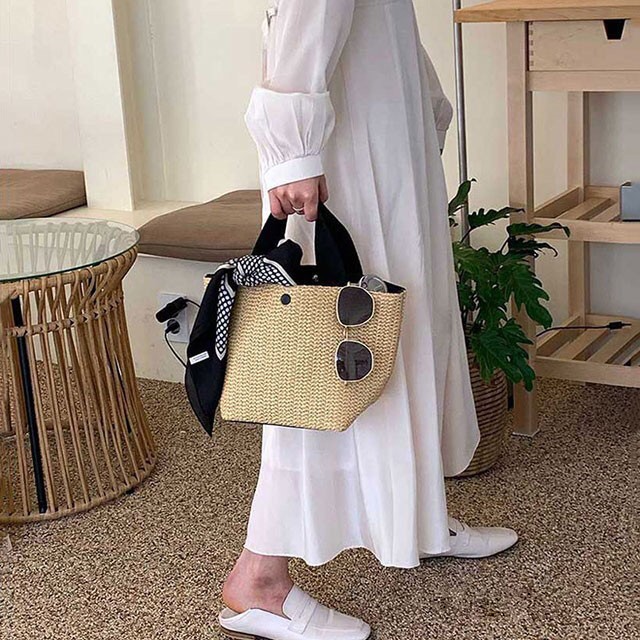 Túi cói đi biển Túi xách cói nữ đi biển mẫu mới cho mùa hè năng động dáng Vintage