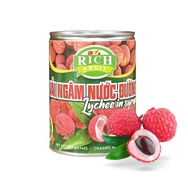 Vải ngâm đường rich - lon 565gr