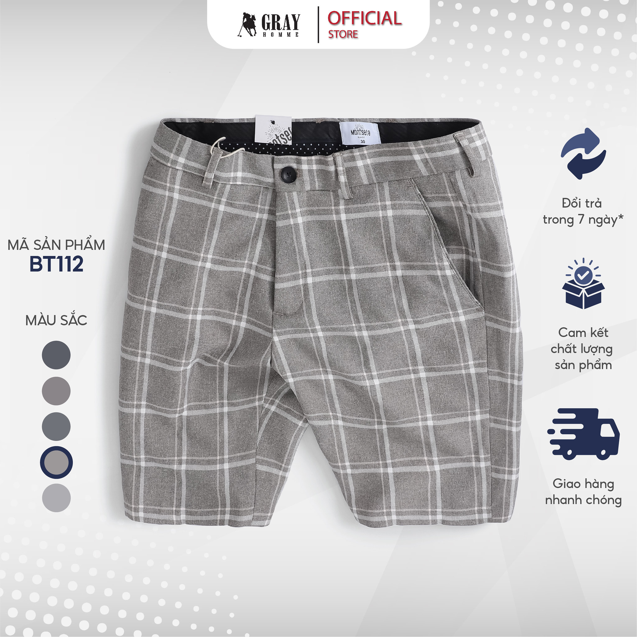 Quần Short Âu Kẻ Sọc GRAYHOMME Vải Cotton Co Giãn Nhẹ Kiểu Dáng Âu Trẻ Trung Năng Động - BT112