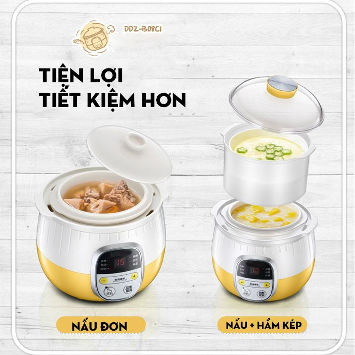Nồi nấu cháo cho bé, nồi ninh hầm cách thuỷ, nồi nấu chậm có lồng hấp bear ddz-b08c1