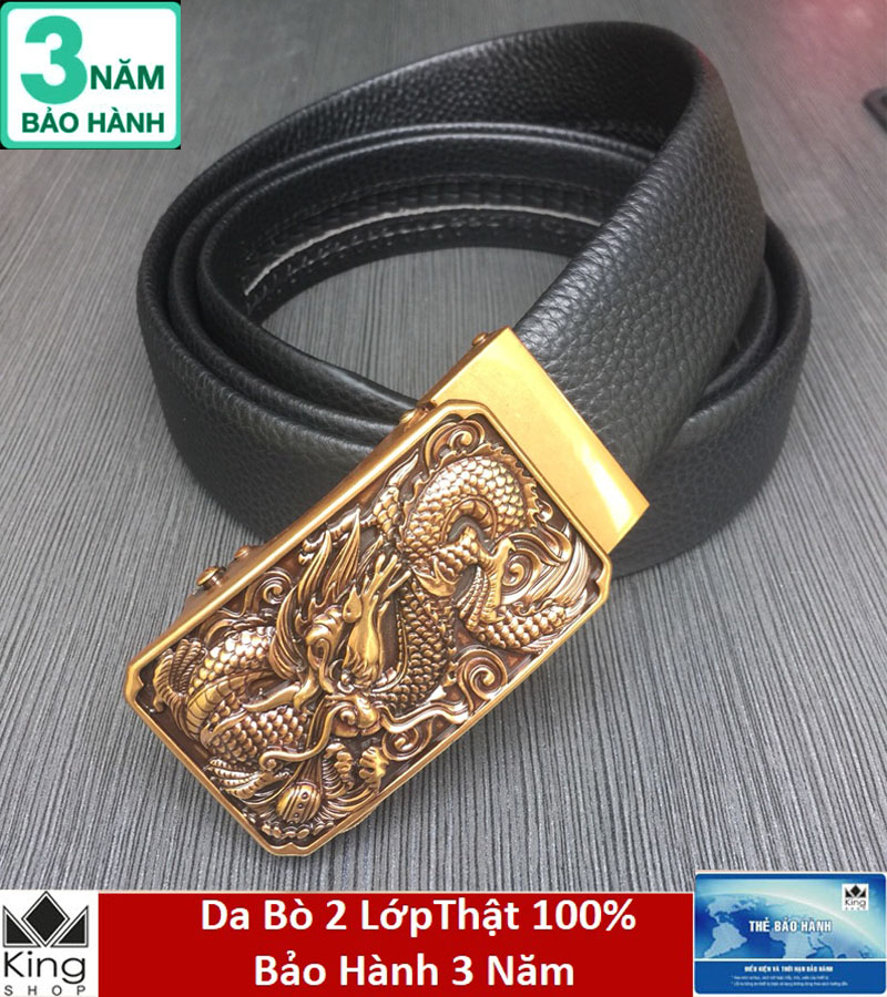 [HCM]Thắt Lưng Dây Nịt Nam Da Bò 100% 2 Lớp Khóa Tự Động Mặt Nguyên Con Rồng (Bảo Hành 3Năm) - Đồ Da Kingshop