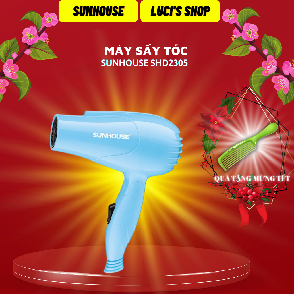 Máy sấy tóc giá rẻ sunhouse shd2305 tặng kèm lược nhựa chải tóc