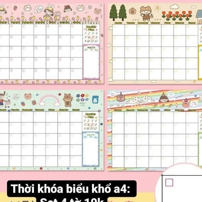Thời khóa biểu cute a4