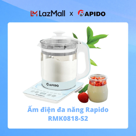 Ấm điện đa năng Rapido RMK0818-S2 dung tích 1.8 lít công suất 800W cảm biến nhiệt thông minh hàng chính hãng