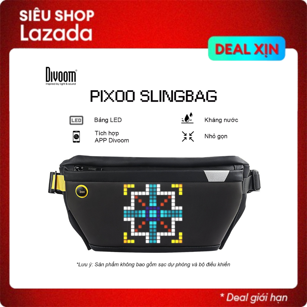 Túi đeo chéo thông minh Divoom Pixoo Slingbag hiển thị màn hình Led, tích hợp app - Dâu Đen Store