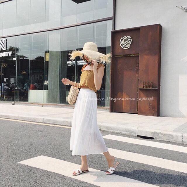 Chân váy xếp ly dáng dài siêu cưng