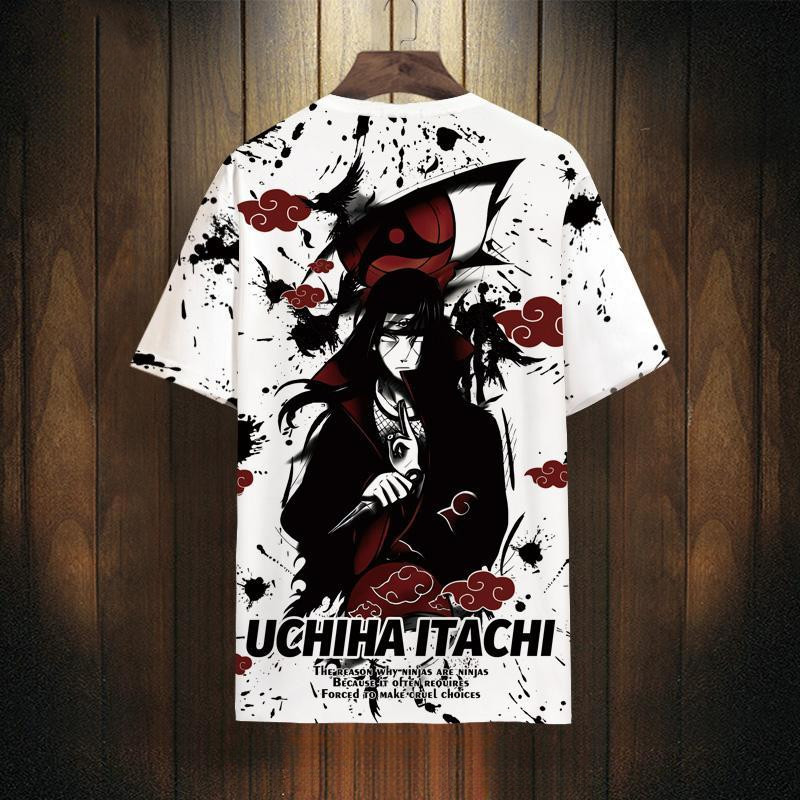 Narutot Áo sơ mi nam ngắn tay in họa tiết Uchiha Itachi mùa hè Áo Thun Nam nhanh khô thoáng khí