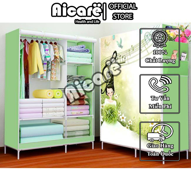 Tủ quần áo 2 buồng 6 ngăn inox cao cấp - tủ quần áo 3d, tủ vải, tủ vải đựng quần áo, tủ vải quần áo, tủ vải treo quần áo - tủ vải lắp ghép xếp gọn cực tiện dụng