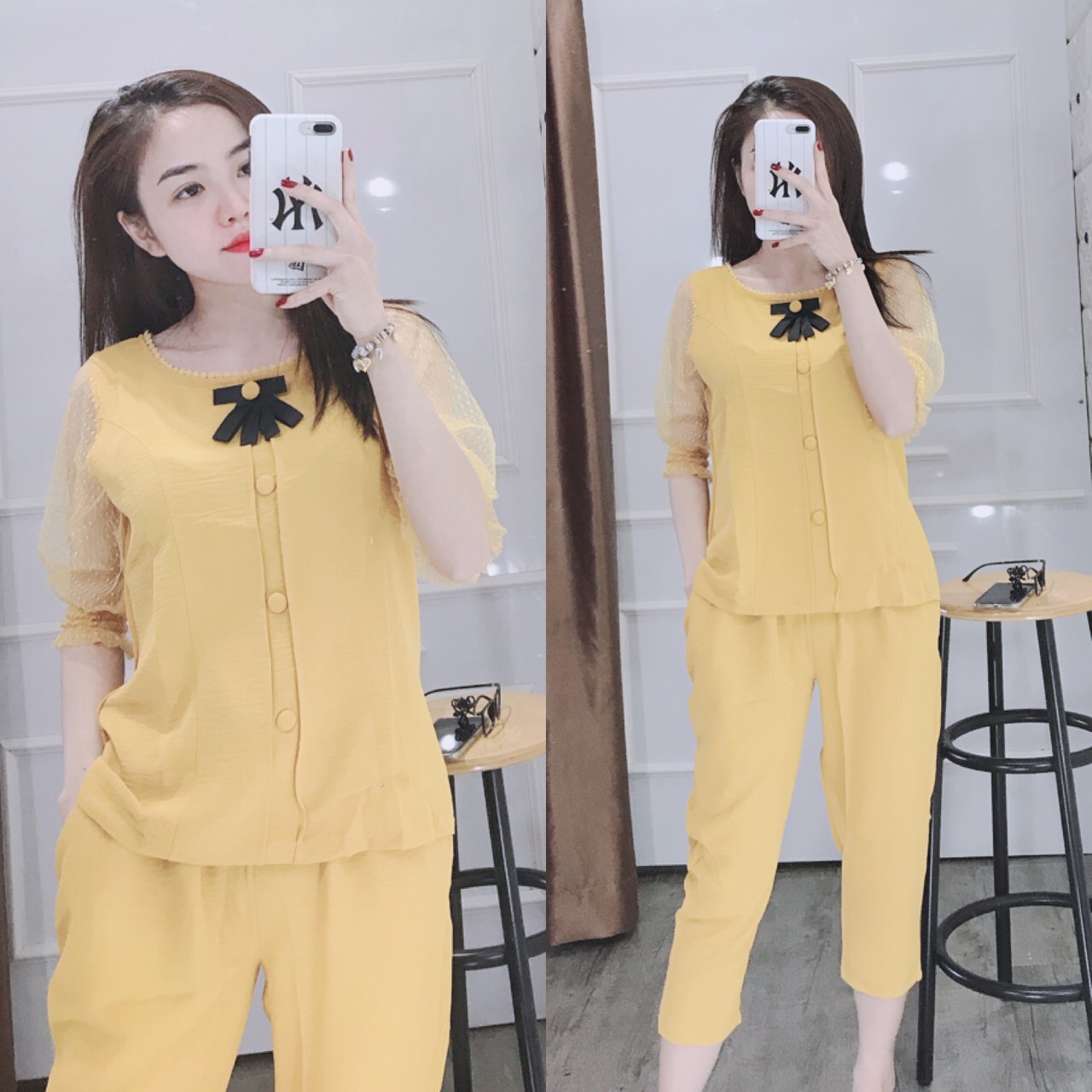 SET BỘ ĐŨI MẶC NHÀ NƠ TAY LƯỚI