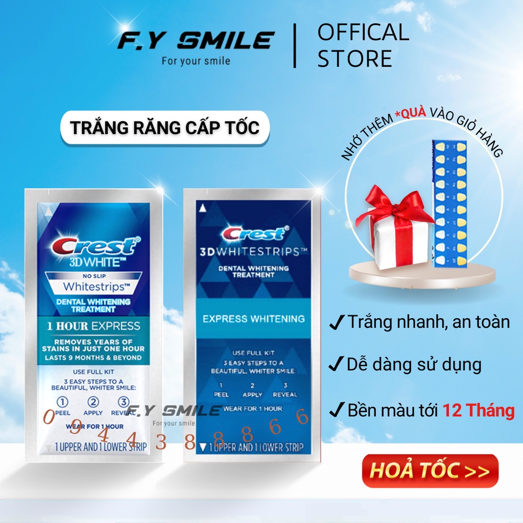 Miếng dán trắng răng Crest 3D White 1 Hour Express – Dán trắng răng cấp tốc sau 1 giờ