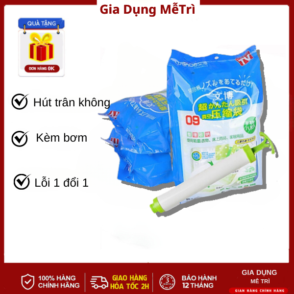 Bộ 8 túi hút chân không kèm bơm, bộ túi hút trân không siêu tiện lợi, bộ hút quần áo trân không