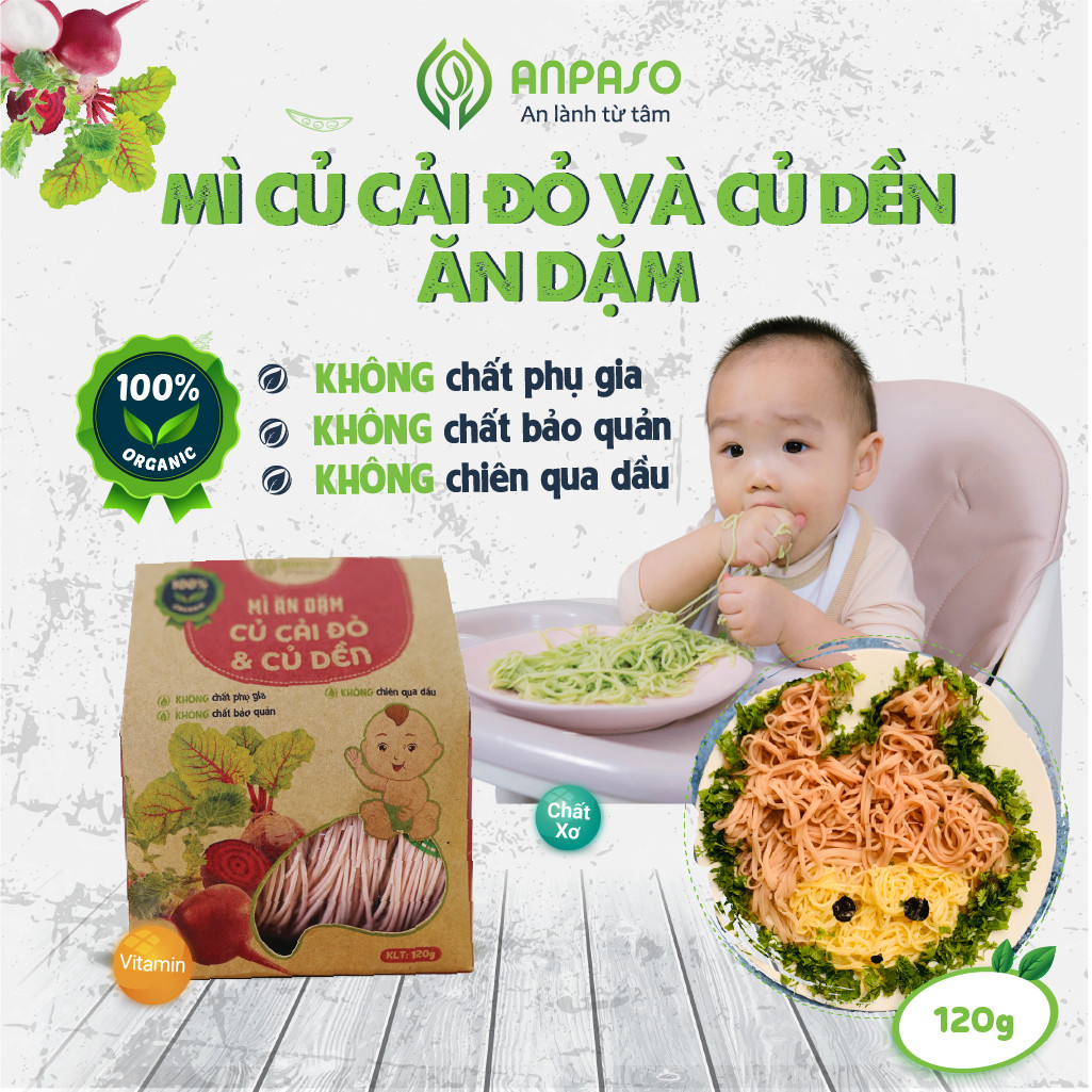 Mì Ăn Dặm Củ Cải Đỏ Và Củ Dền Hữu Cơ Organic Anpaso BLW, kiểu Nhật cho bé 7 tháng bổ sung chất xơ cải thiện táo bón 120g