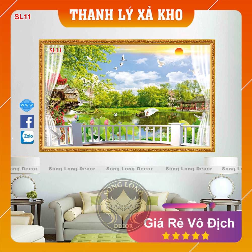 Tranh dán tường Cửa sổ Phong Cảnh - SL11-Tranh 3d sơn thủy- Song Long Decor