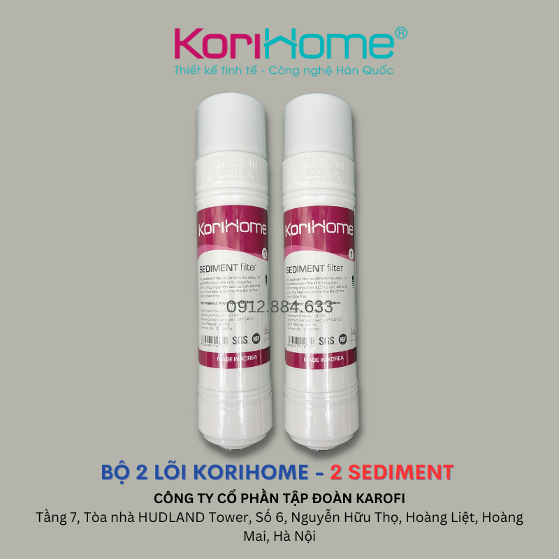 Combo 2 lõi lọc số 1 Korihome Lõi Sediment Korihome NK Hàn Quốc đúc nguyên khối hệ lõi cắm nhanh 10"