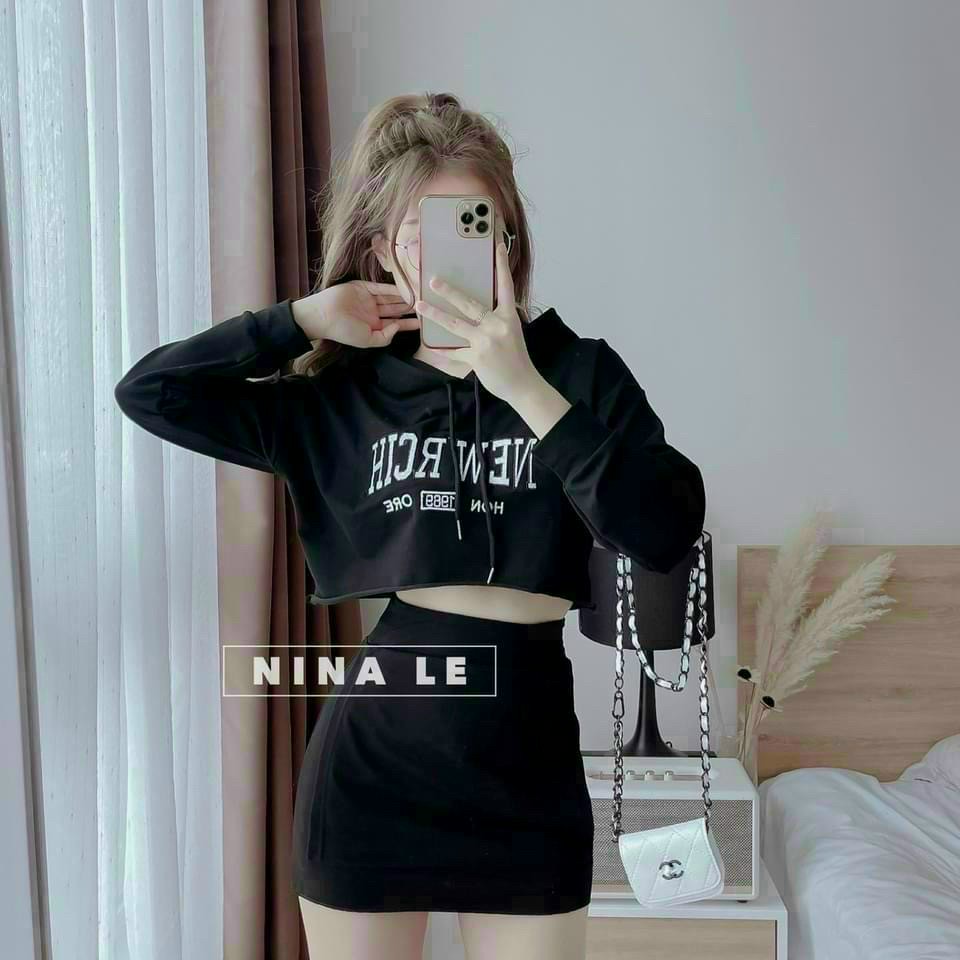Sét bộ áo croptop nữ có nón kèm chân váy PDX