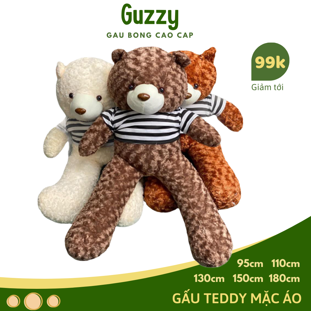 Gấu bông Teddy khổng lồ mặc áo thun nhiều màu sắc full kích cỡ, Thú nhồi bông Teddy cho bé, Gấu bông ôm ngủ khổng lồ