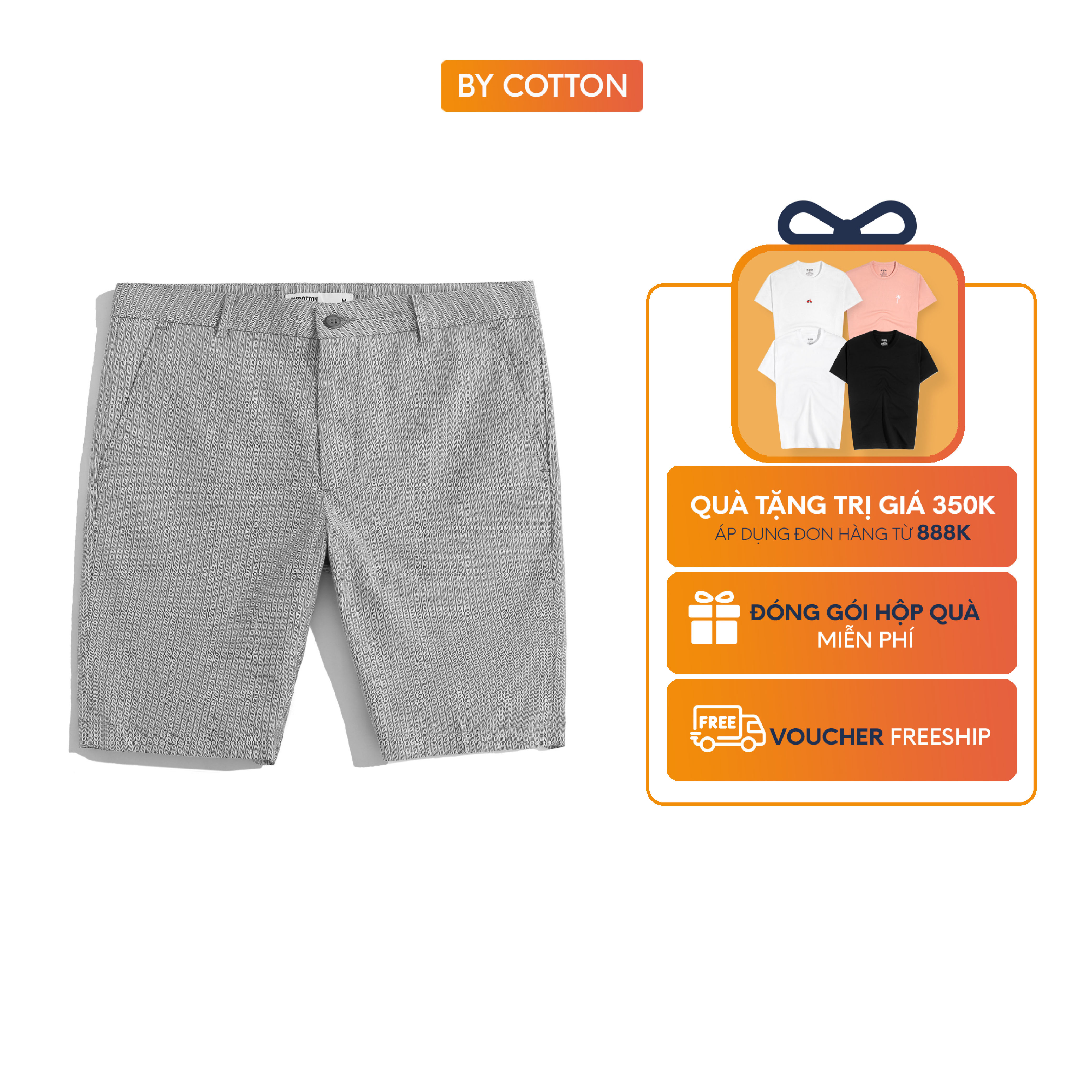 Quần short kate nam cao cấp màu xám grey stripes 1122 by cotton