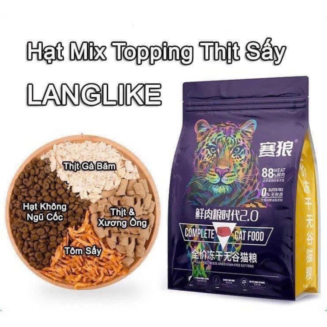 (5kg) Thức Ăn Mèo Hạt LangLike 5kg Siêu Topping 40% Đạm Cho Mèo, Thức Ăn Cho Mèo LangLike, Không Độn Ngũ Cốc, Nguyên Seal