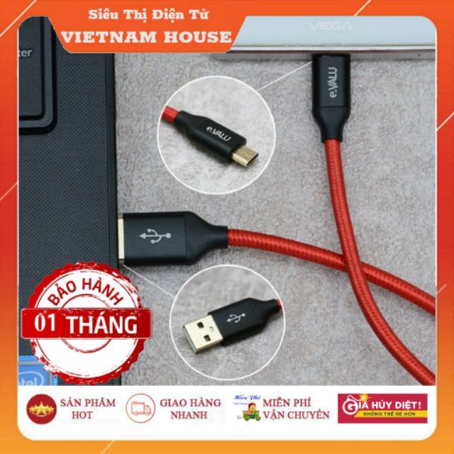 🔴hàng chính hãng🔴dây cáp micro usb 1 m e.valu ltm-01 max 2.1a