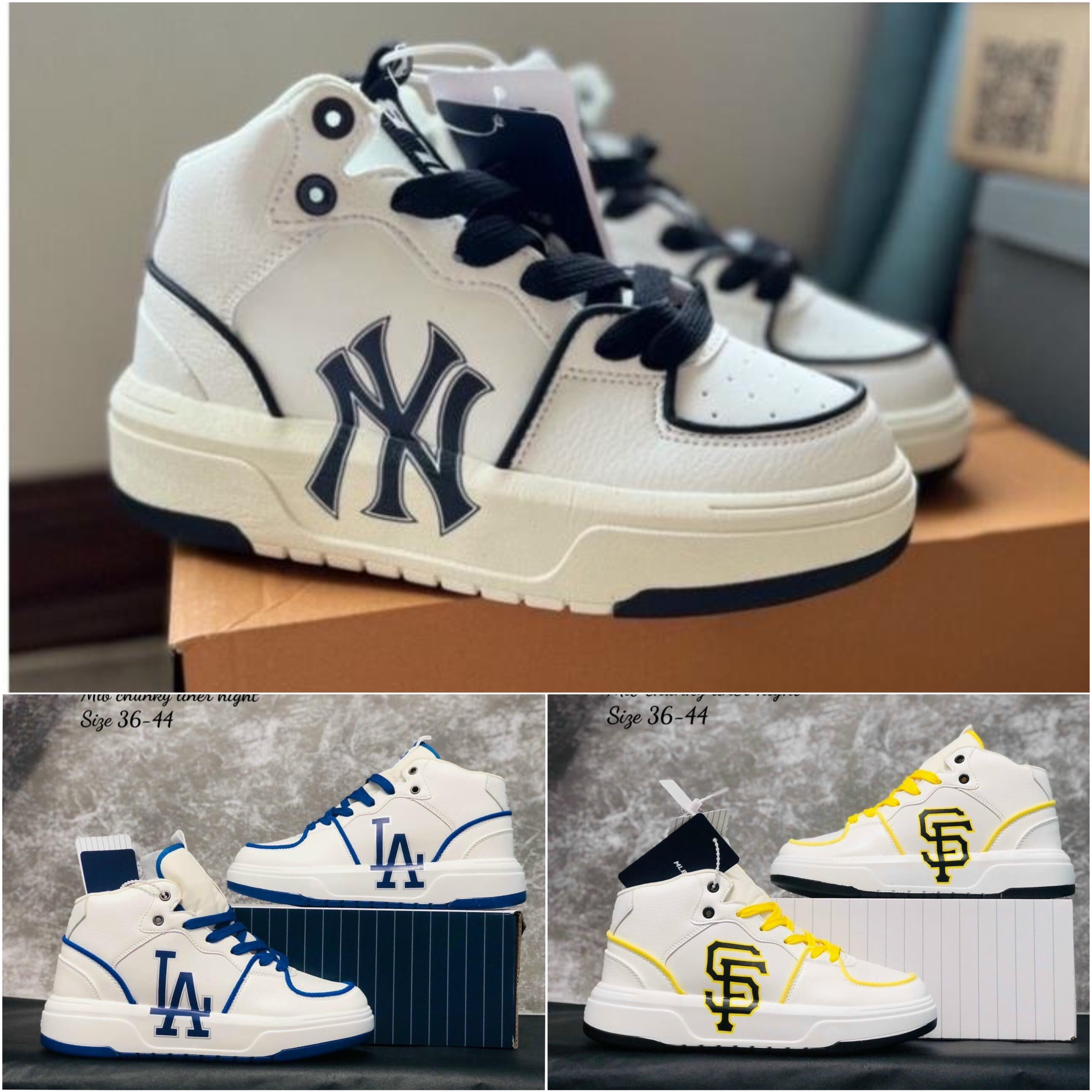 Giày NY MLB Liner Đen Cao Cổ Đế 5cm,Giày Sneaker Chunky các màu dành cho nam nữ full box bill-NT