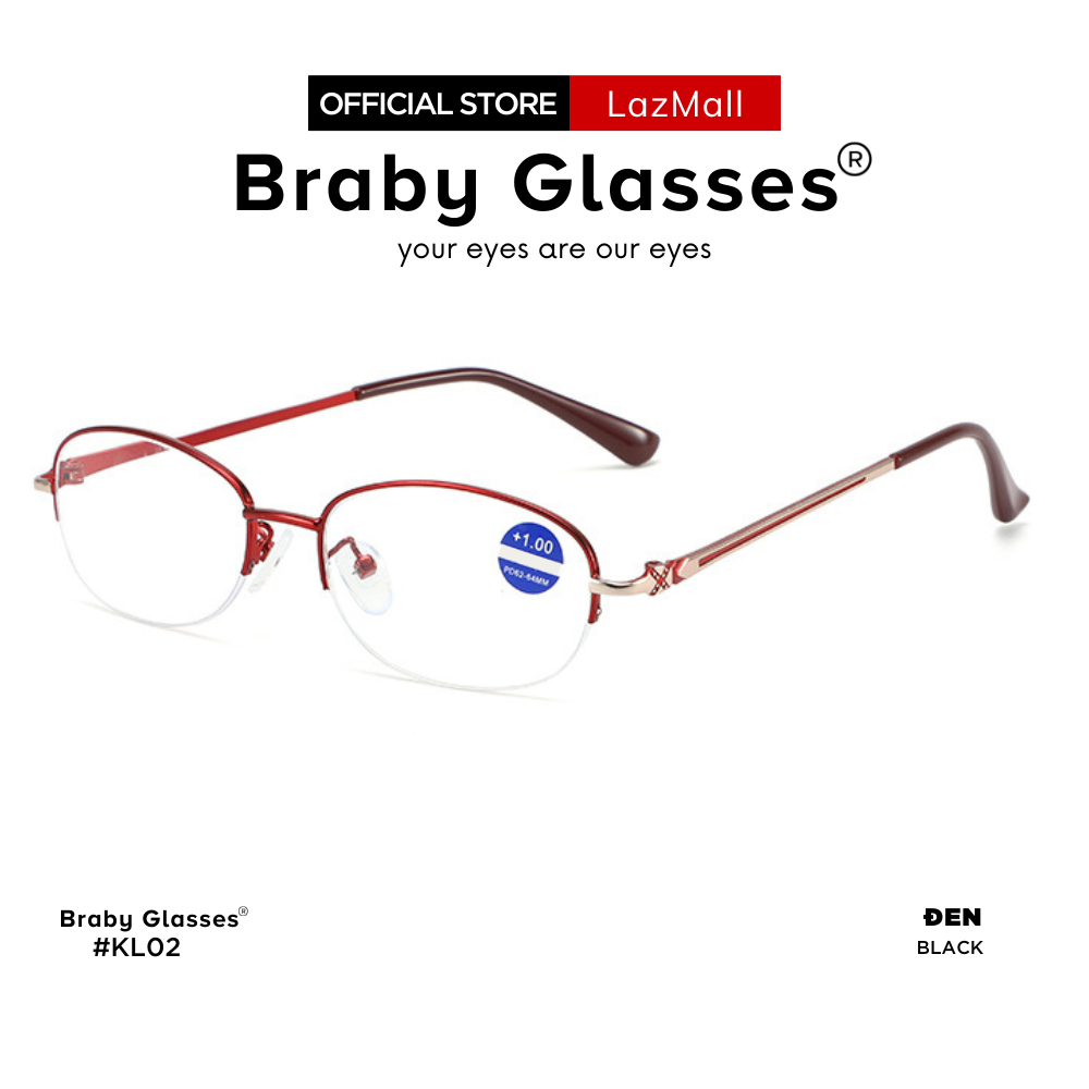 [Freeship Max] Kính lão đọc sách viễn thị cho người lớn tuổi sẵn độ Titan cao cấp chắc chắn chống gẫy siêu nhẹ KL02 - Màu Đỏ - Braby Glasses