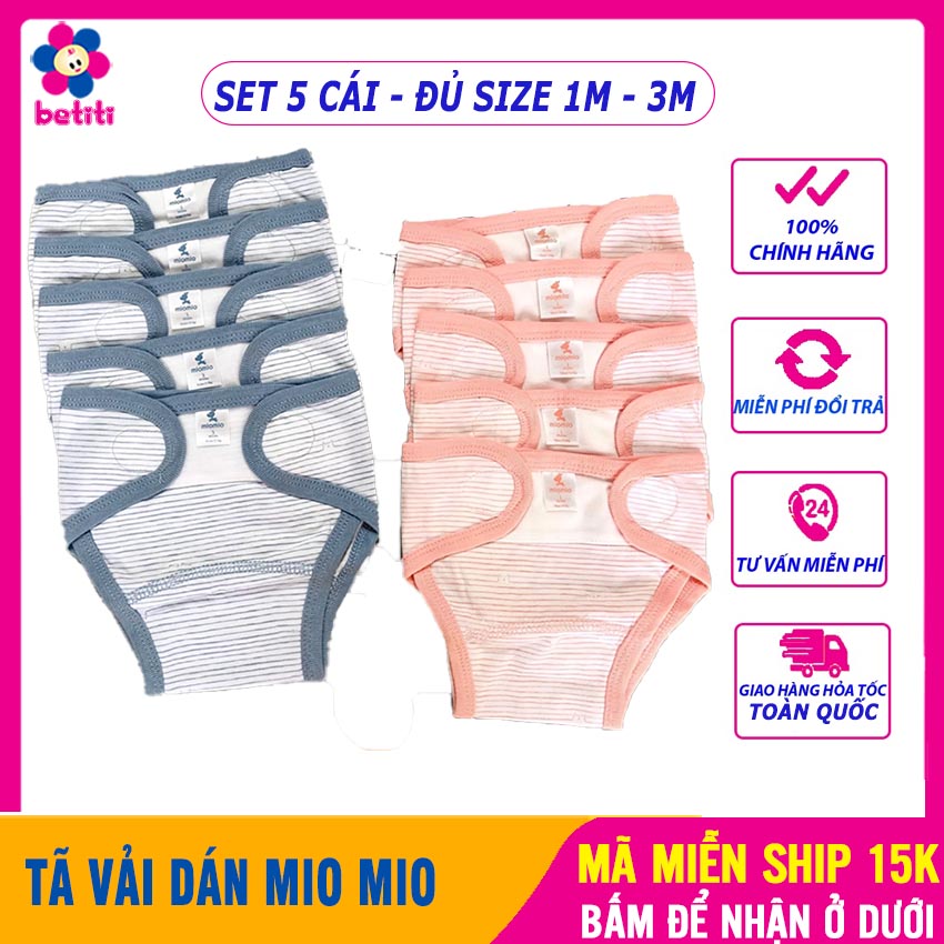 (SET 5 CÁI) Bỉm Vải Giặt Được MIO MIO, Dạng Kẻ 100% Cotton Mềm Mại, Chống Hăm Tã Cho Trẻ Sơ Sinh - Tã Vải Dán, Bỉm Cho Bé, Quần Đóng Bỉm, Bim Vai Cho Be Giat Duoc, Tả Quần Cho Bé, Tả Vải Cho Bé - 5 Tã Dán Mio Kẻ