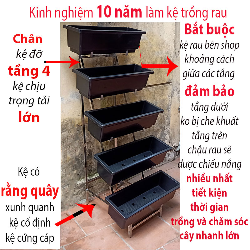 Bộ Kệ trồng rau sạch bậc thang 5 tầng, kệ bậc thang 5 tầng trồng rau cây ban công sân thượng - GiongRauSach