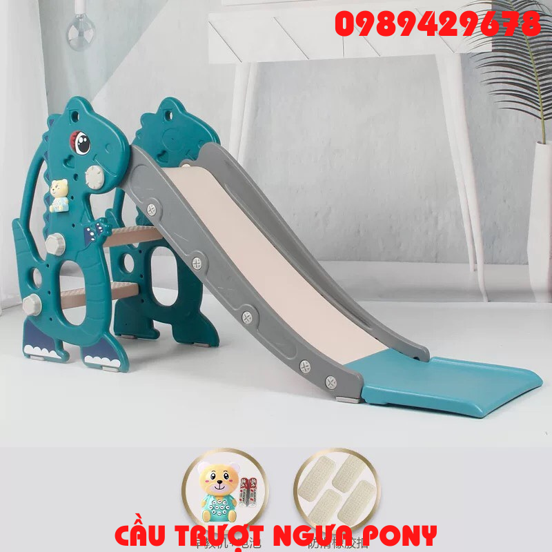CẦU TRƯỢT CHO BÉ - CẦU TRƯỢT MẪU NGỰA PONY CAO CẤP MÁNG DÀI