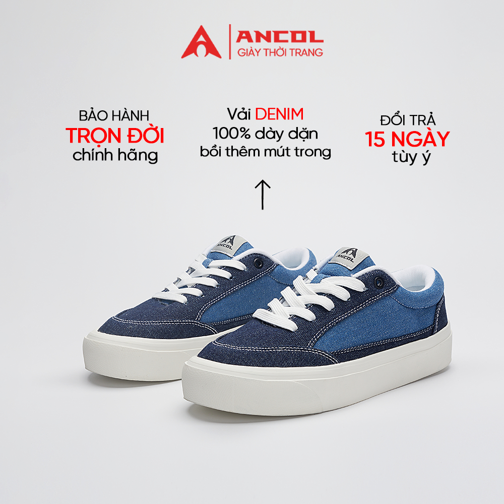 {Siêu cuối tháng} Giày sneaker thời trang Ancol Street Denim cho Nam Nữ Size 36-43, chất liệu da cao cấp, miếng lót giày Eva, đế cao su êm chân, thoáng khí.
