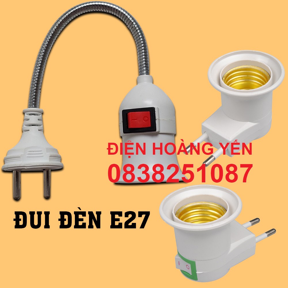 Đui đèn e27 lò xo có công tắc - đui đèn có công tắc, đui đèn lò xo, đuôi đèn e27, đui đèn liền phích cắm