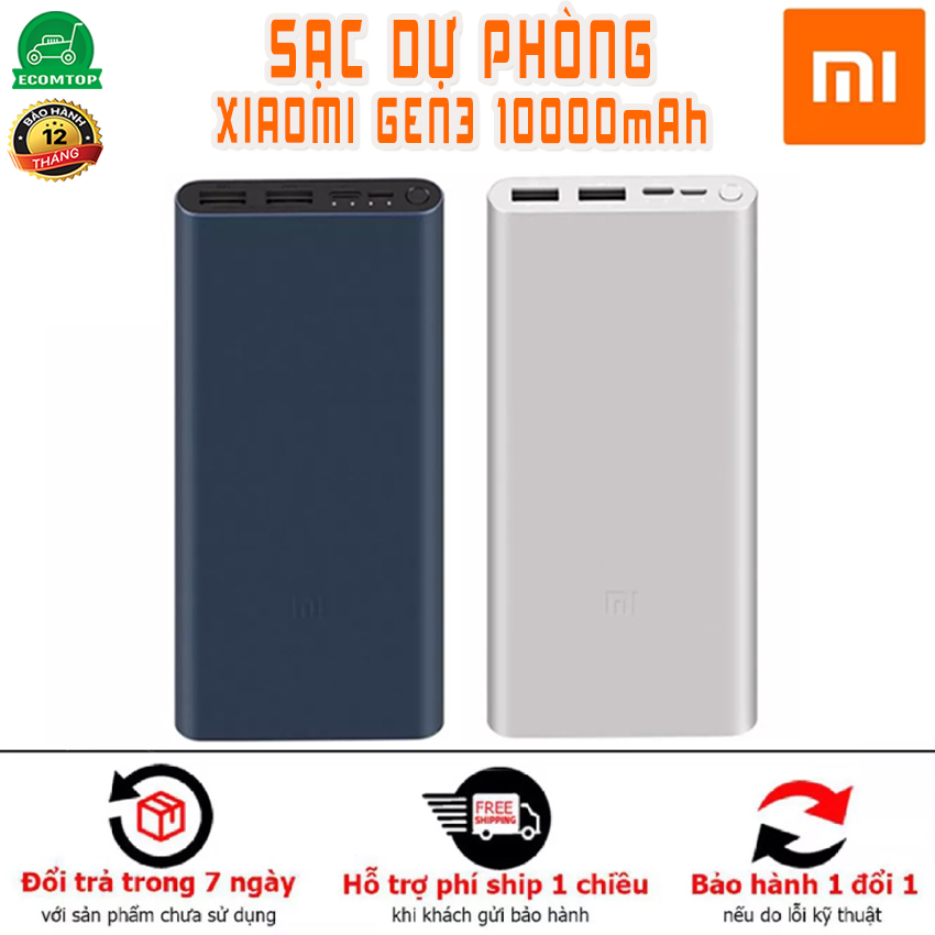 [SẠC DỰ PHÒNG XIAOMI GEN 3 10,000mAh ] Pin sạc dự phòng xiaomi Gen 3 pro Mi 18w QC 3.0 sạc cho tất cả các điện thoại Ip samsung oppo ... Lỗi 1 đổi 1 trong 7 ngày đầu sử dụng bán tại shop Ecomtop