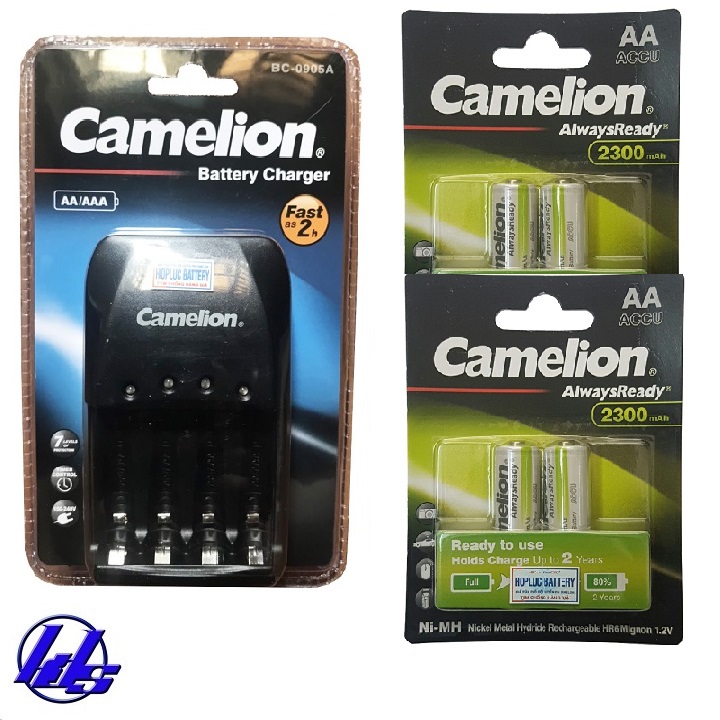 Bộ sạc nhanh, tự ngắt camelion bc-0905a kèm 4 pin sạc aa 2300mah alwaysready