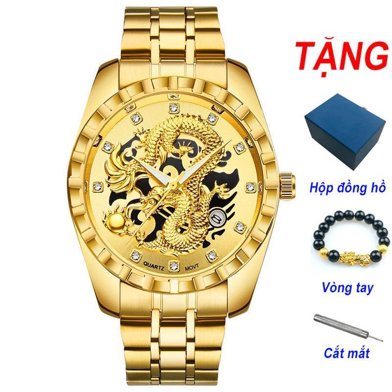 [HCM][TẶNG VÒNG] ĐỒNG HỒ NAM THỜI TRANG WLISTH S947 DÂY THÉP KHÔNG GỈ HÌNH NỔI 3D RỒNG VÀNG