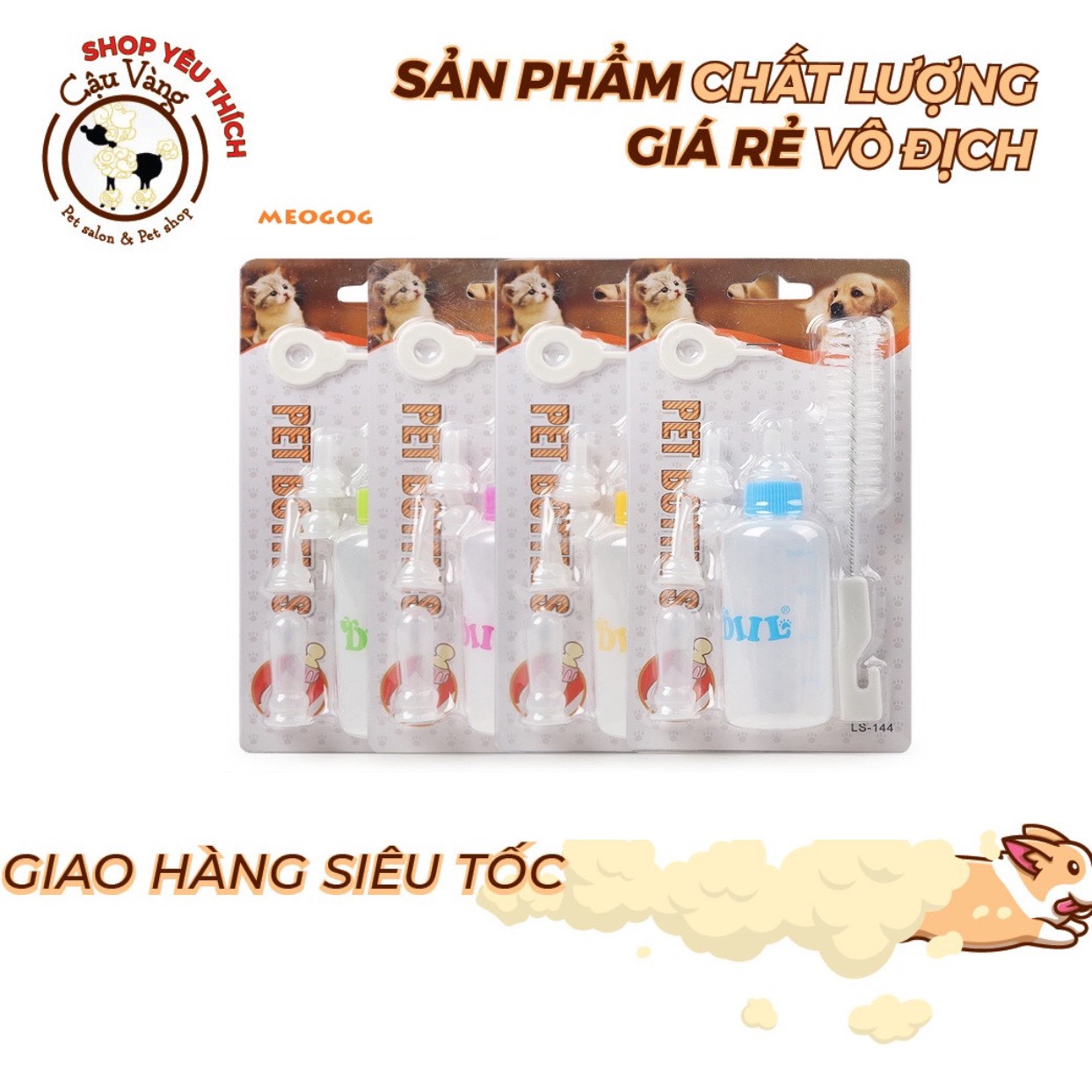 Bình ti , bình sữa chó mèo sơ sinh tiện lợi 80ml full phụ kiện