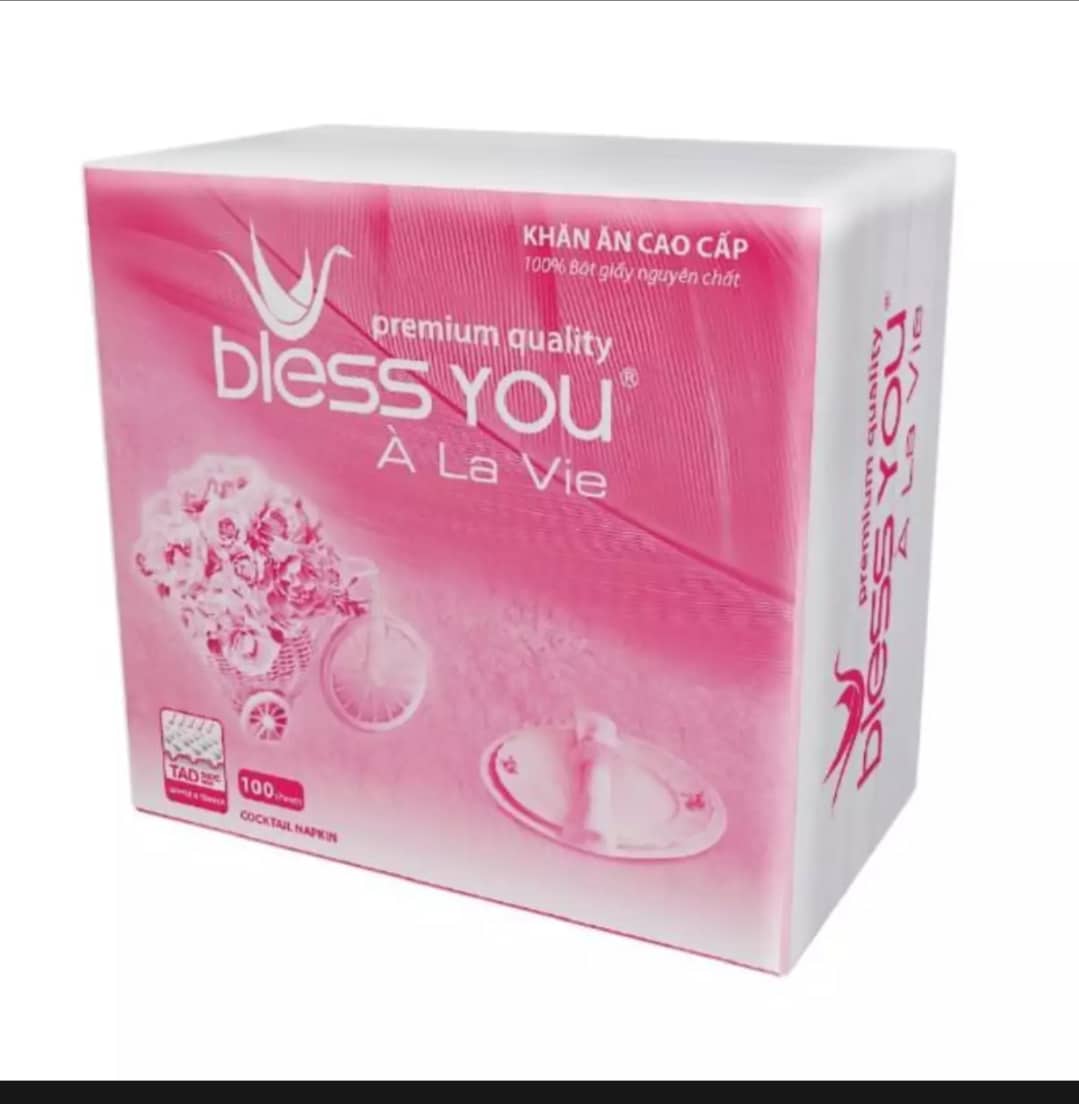 Khăn giấy ăn cao cấp bless you gói 100 tờ 33x33cm