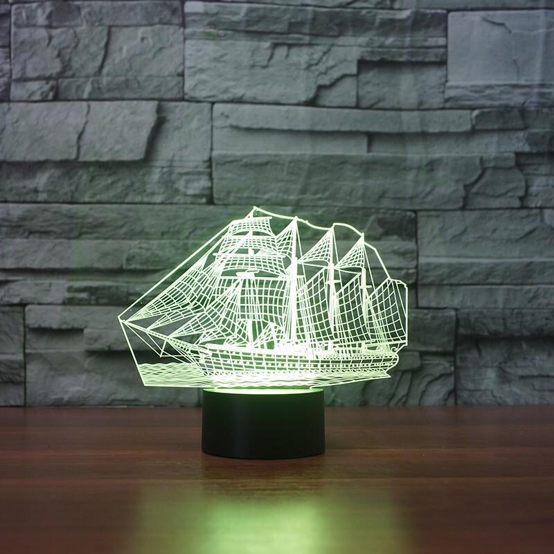 Đèn 3d led cho phòng ngủ - đèn trang trí nai decor, đèn ngủ 3d hình thuyền buồm, đèn trang trí, quà tặng sinh nhật độc đáo