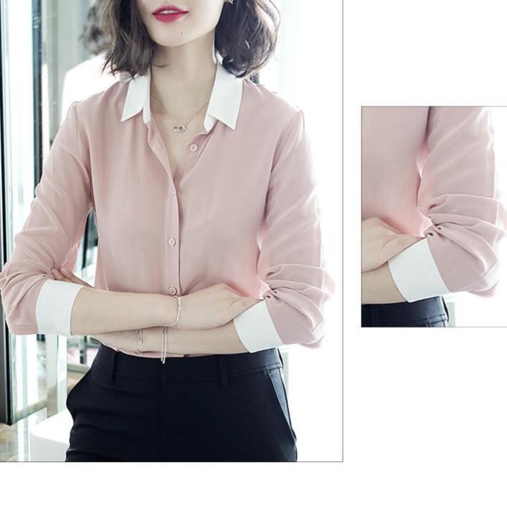 Áo sơ mi nữ dài tay phối viền cổ viền tay  mẫu HE745 Thời trang AURORA PLAZA Chất vải mềm mịn thoáng mát chuẩn