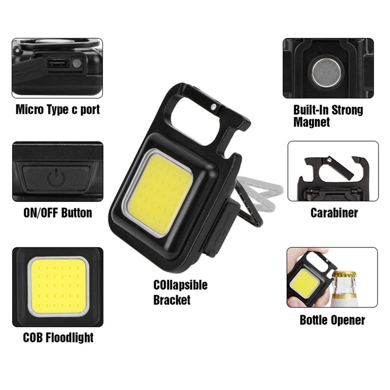 Đèn led cob , đèn pin mini có móc khóa đa năng sạc cổng usb tiện dụng