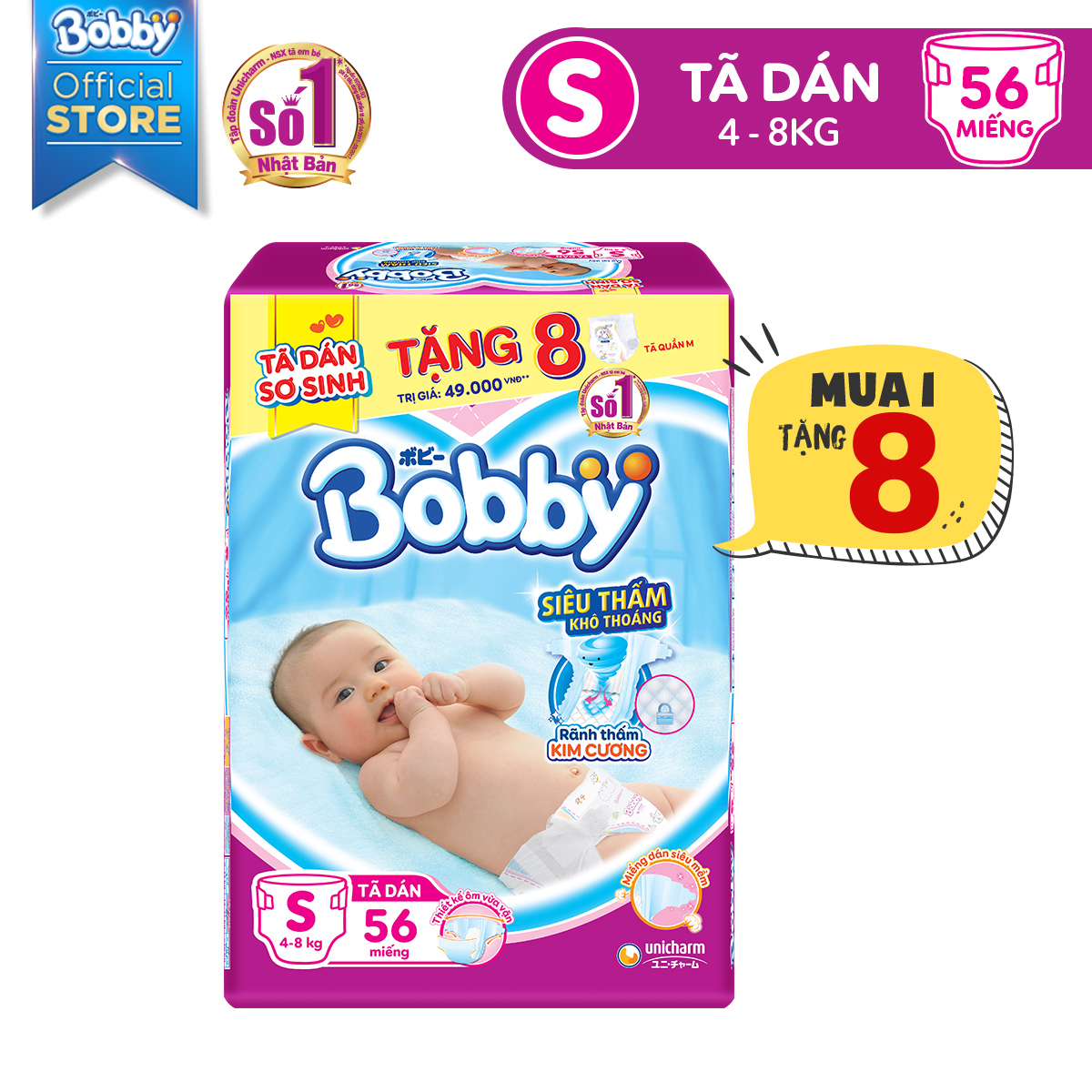 Tphcm - tã bỉm dán bobby sơ sinh s56 cho bé 4-8kg