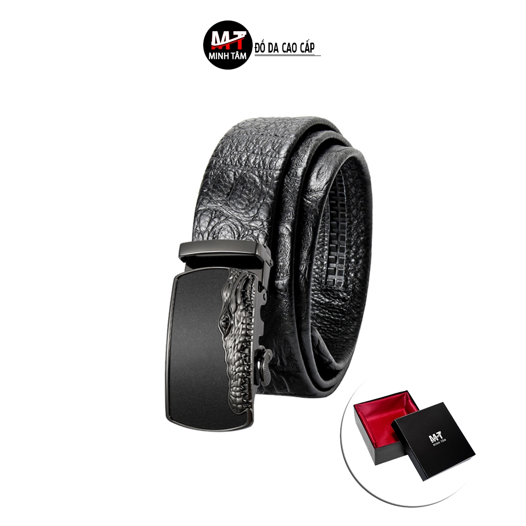 Thắt lưng nam Minh Tâm da bò 2 lớp vân cá sấu , khóa tự động MT-1233H , đen or nâu