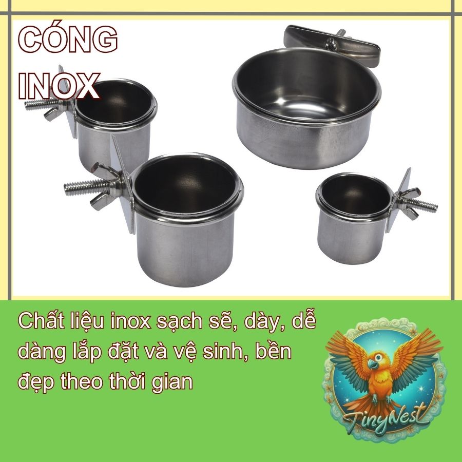 High-Quality Imported Stainless Steel with Convenient Cage Mounting for Storing Water and Food for All Types of Parrots