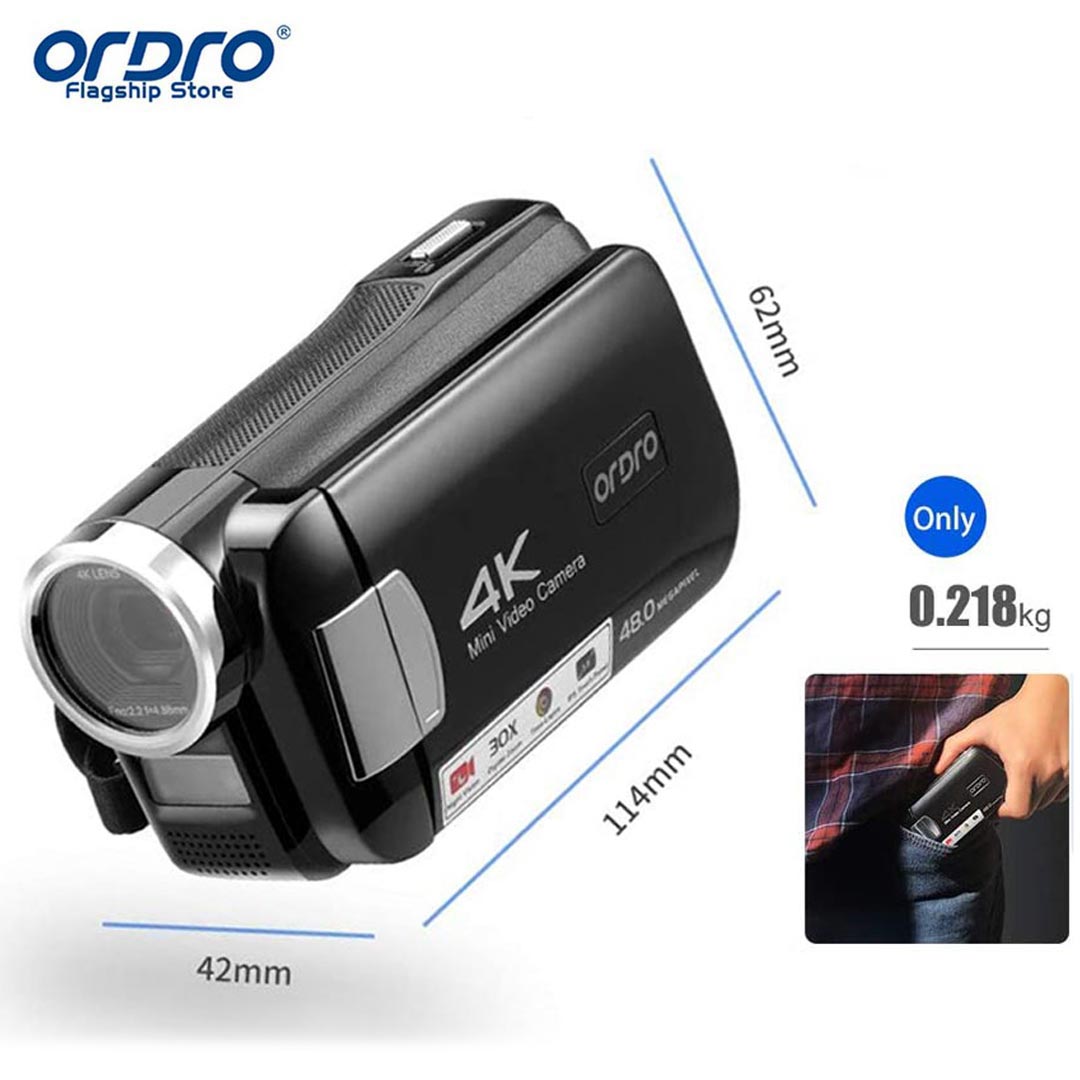 ORDRO Video Camera HDR-AC2 Camcorders Vlogging Mini 4K IR Night Vision digital camera