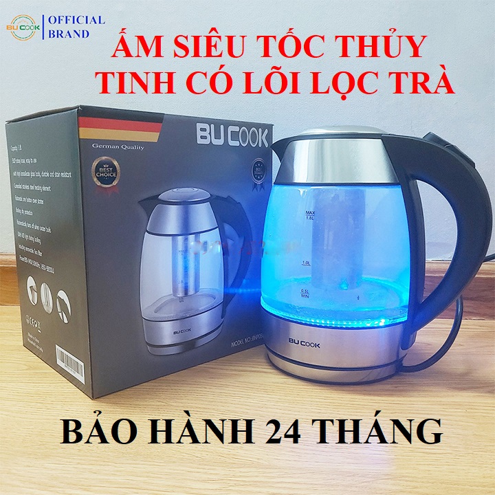 Ấm siêu tốc thủy tinh có lõi lọc trà 1.8 lít bucook bnp0521
